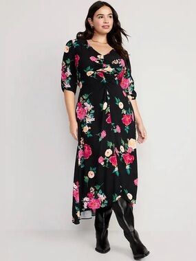Old Navy Black Floral Short Sleeve Maxi Dress 3X New With Tags Flowy Summer Fun